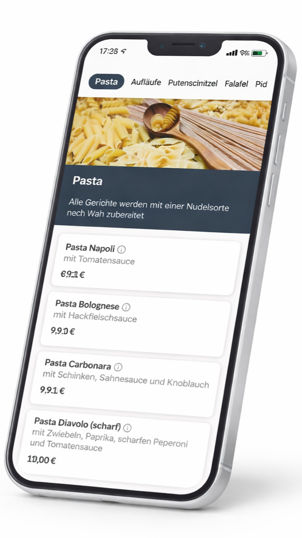 Echte mobile Ansicht des Restaurant-Webshops